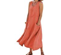 Godoboo Sommerkleid Leinen Kleider Baumwoll Leinen Kleid Ärmelloses Kleid Einfarbig Freizeitkleid Strandkleider Casual Boho Sommerkleid Strandkleid Einfarbig Locker mit Taschen