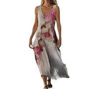 Godoboo Sommerkleider Damen Boho Kleid Strandkleid Leicht Lang Blumenkleid V-Ausschnitt Maxikleider Freizeitkleid Lange Urlaub Kleider
