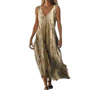 Godoboo Sommerkleider Damen Boho Kleid Strandkleid Leicht Lang Blumenkleid V-Ausschnitt Maxikleider Freizeitkleid Lange Urlaub Kleider