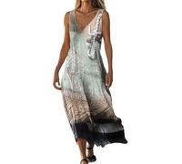 Godoboo Sommerkleider Damen Boho Kleid Strandkleid Leicht Lang Blumenkleid V-Ausschnitt Maxikleider Freizeitkleid Lange Urlaub Kleider