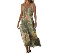 Godoboo Sommerkleider Damen Boho Kleid Strandkleid Leicht Lang Blumenkleid V-Ausschnitt Maxikleider Freizeitkleid Lange Urlaub Kleider