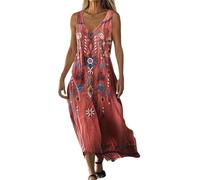 Godoboo Sommerkleider Damen Boho Kleid Strandkleid Leicht Lang Blumenkleid V-Ausschnitt Maxikleider Freizeitkleid Lange Urlaub Kleider