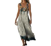 Godoboo Sommerkleider Damen Boho Kleid Strandkleid Leicht Lang Blumenkleid V-Ausschnitt Maxikleider Freizeitkleid Lange Urlaub Kleider