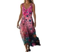 Godoboo Sommerkleider Damen Boho Kleid Strandkleid Leicht Lang Blumenkleid V-Ausschnitt Maxikleider Freizeitkleid Lange Urlaub Kleider