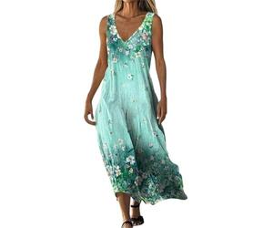 Godoboo Sommerkleider Damen Boho Kleid Strandkleid Leicht Lang Blumenkleid V-Ausschnitt Maxikleider Freizeitkleid Lange Urlaub Kleider