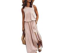 Godoboo Sommerkleider Damen Lange Maxikleider Lässiges Ärmelloses Tank Split Kleid Damen Strandkleid Sexy Kleid Rundhals Schlitz Kleider Strandmode Elegant
