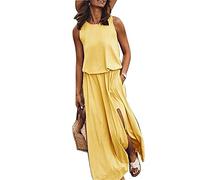Godoboo Sommerkleider Damen Lange Maxikleider Lässiges Ärmelloses Tank Split Kleid Damen Strandkleid Sexy Kleid Rundhals Schlitz Kleider Strandmode Elegant