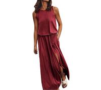 Godoboo Sommerkleider Damen Lange Maxikleider Lässiges Ärmelloses Tank Split Kleid Damen Strandkleid Sexy Kleid Rundhals Schlitz Kleider Strandmode Elegant