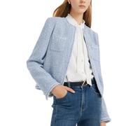 GOELIA Tweed-Blazer für Damen, Arbeit, Business, Freizeit, Strickblazer, Cropped-Jacke für Damen, Blau, XL