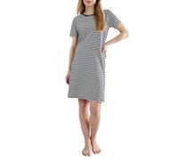 Götzburg Damen-Nachthemd - Kurzarm, 100% natürliche Baumwolle (blau-dunkel-Ringel, 42)