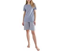 Götzburg Damen Schlafanzug Kurz - Zweiteiliges Baumwoll-Pyjama Set mit Rundhals (DE/NL/SE/PL, Numerisch, 42, blau-mittel-Karo)