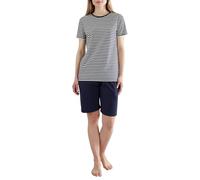 Götzburg Damen Schlafanzug Kurz - Zweiteiliges Baumwoll-Pyjama Set mit Rundhals (DE/NL/SE/PL, Numerisch, 44, blau-dunkel-Ringel)