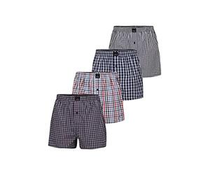 Götzburg Herren 4er Pack American Boxershorts 100% Gewebte Baumwolle (as3, Alpha, 3X_l, blau-dunkel-Karo)