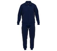 Loungeanzug GÖTZBURG "Boston", Herren, Gr. 50M, blau (blau, dunkel, uni), Obermaterial: 95% Baumwolle, 5% Elasthan, bequem lang, ohne Ausschnitt, Homewear-Sets, seitliche Eingrifftaschen, Oberteil mit