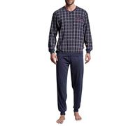 GÖTZBURG Herren Pyjama Bronx – V-Ausschnitt, 100% Baumwolle, kariert, Navy – Größe 54 (XL)