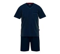 Götzburg Herren Pyjama Set Schlafanzug kurz Shorty Red Label Cotton, Farbe:Blau, Artikel:-695 blau-dunkel-Allover, Größe:58