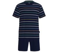 GÖTZBURG Herren Schlafanzug, kurz - Shorty, Rundhalsausschnitt, gestreift, Baumwolle, Pyjama Blau 2XL