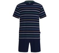 GÖTZBURG Herren Schlafanzug, kurz - Shorty, Rundhalsausschnitt, gestreift, Baumwolle, Pyjama Blau / L L Blau