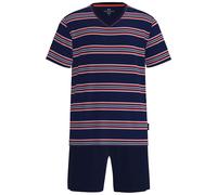 GÖTZBURG Herren Schlafanzug, kurz - Shorty, V-Ausschnitt, gestreift, Baumwolle, Pyjama Blau/Rot M