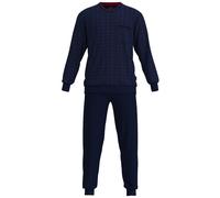 GÖTZBURG Herren Schlafanzug - lang, Bündchen, V-Neck, Baumwolle, Pyjama Blau L