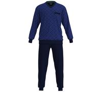 GÖTZBURG Herren Schlafanzug - lang, Bündchen, V-Neck, Baumwolle, Pyjama Blau M
