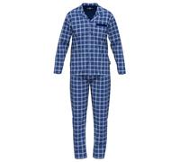 GÖTZBURG Herren Schlafanzug - lang, durchgeknöpft, Pyjama, Baumwolle, Muster Blau/Weiß 3XL