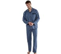 Götzburg Herren Schlafanzug - lang, durchgeknöpft, Pyjama, Baumwolle, Muster Blau/Weiß M