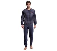 GÖTZBURG Herren Schlafanzug lang - Pyjama V-Ausschnitt, Pure Cotton 4XL Blau