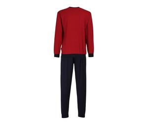 GÖTZBURG Herren Schlafanzug lang - Pyjama V-Ausschnitt, Pure Cotton 6XL Rot