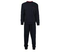 Götzburg Herren-Pyjama lang V-Ausschnitt Baumwolle mit Bündchen Marine 4XL
