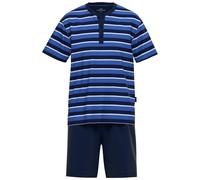 GÖTZBURG Herren Schlafanzug Set - kurz, Ringel, Knopfleiste, Klima-Aktiv Blau S