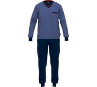 Götzburg Pyjama Manhattan Herren V-Ausschnitt Single-Jersey 100% Baumwolle Lang Gr. 60 Blau
