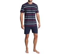Götzburg Herren Shorty - kurzer Schlafanzug - weicher Single-Jersey, 60 % Baumwolle, 40 % Polyester, oberschenkellang, bügelfrei, Rundhalsausschnitt - blau quergestreift 50