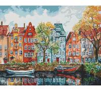 Gofission Kreuzstich Set Vorgedruckt Stickpackungen, Kopenhagen 14ct Stickset 42 x 34 cm mit Stoff Vorlagen für Erwachsene Anfänger