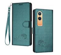 GOGME Hülle für OnePlus Nord CE 4 Lite/Nord CE4 Lite - Süße Katze Geprägtes Leder Wallet Stoßfest Handyhülle Schutzhülle mit Kartenfächern/RFID Blockierung/Standfunktion, Dunkelgrün