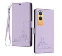 GOGME Hülle für OnePlus Nord CE 4 Lite/Nord CE4 Lite - Süße Katze Geprägtes Leder Wallet Stoßfest Handyhülle Schutzhülle mit Kartenfächern/RFID Blockierung/Standfunktion, Lila