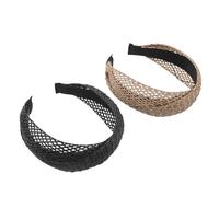 Gogogmee 2 Stück Boho Stirnband Damen Gehäkelte Rattan Haarbänder Atmungsaktiv Leicht Modisch Hohles Design Vielseitig für Alltag und Party Beige Schwarz Breit