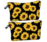 Gogogmee 2 Stück Gelbe Sonnenblumen Kosmetiktasche Tragbare Kulturbeutel mit Reißverschluss Große Aufbewahrungstasche für Make up und Toilettenartikel Leicht Robust für Reisen und Alltag