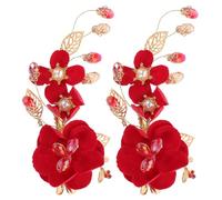 Gogogmee 2 Stück Rote Braut Haarspangen aus Perlen und Strass mit Blumenmotiv Hochzeitshaarschmuck für Damen