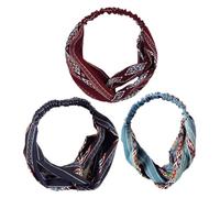 Gogogmee 3 Stück Boho Stirnband Breit Elastisch Sportlich Damen Haarband Modisch Vielseitig für Party Yoga Spa Alltag Blau Dunkelrot
