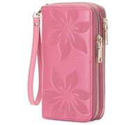 GOIACII Geldbörse Damen Große Portemonnaie RFID Doppelreißverschluss Geldbörsen für Frauen Leder Brieftaschen mit Handschlaufe