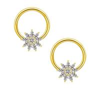 Gojewen 2er Brustwarzenpiercing Nippel Ring Barbell 14mm Chirurgenstahl Gold Brustpiercing Blume Piercing Brustwarze Schmuck Damen Frau