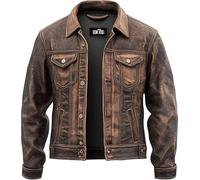 GOKTOG Herren American Fashion Vintage Western Style Distressed Echtes Lammfell Motorrad Leder Trucker Jacke Herren
