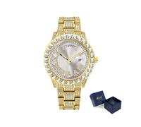 (Gold)18K Gold Stahl Uhr Männer Hip Hop Iced Out Herren Uhren Weibliche Luxus AAA Diamant Quarz Armbanduhr