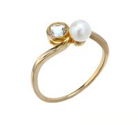 Gold 9K/14K/18K Echte Pärchen Ringe mit Perle, Vintage Welle Au 375/585/750 Gelbgold Verlobungsring Topas