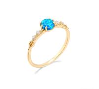 Gold 9K Au375 Echte Trauringe mit Blau Opal in 6 Klaue-Fassung Gelbgold 375 Antragsring Moissanit Gr.53 (16.9)