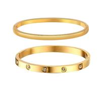 Gold-Armbänder für Frauen - 2 Stück, 18 Karat vergoldet, Liebes-Zirkonia, Freundschaftsarmband, Schmuck, Hochzeit, Party, Weihnachten, Valentinstag, Geburtstag, Geschenke für sie, Freundin, Schwester