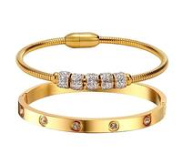 Gold-Armbänder für Frauen - 2 Stück, 18 Karat vergoldet, Liebes-Zirkonia, Freundschaftsarmband, Schmuck, Hochzeit, Party, Weihnachten, Valentinstag, Geburtstag, Geschenke für sie, Freundin, Schwester