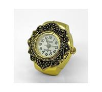 (Gold black, pack-5) Vintage Ring Watch Silver Adjustable Finger Watch for Women Men Unique Retro Quartz Gift