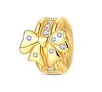 Gold Bow Safety Clasp Charm, Charme für Armband, kompatibel mit Pandora Armband Halskette